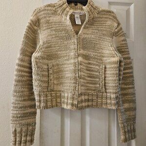 Jones New York llama wool pull over zip heavy Crop sweater Pockets Neutral L